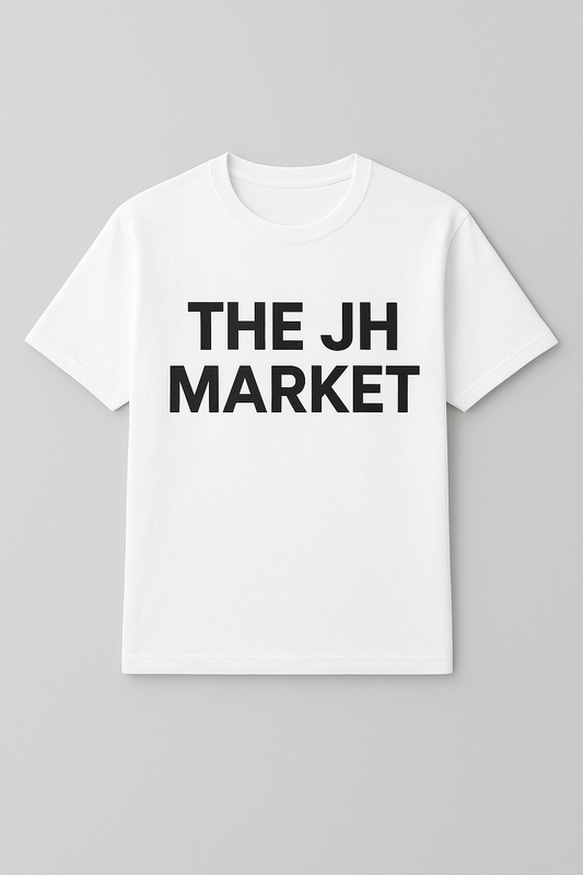 "THE JH MARKET Printed White Cotton T-Shirt – Unisex Casual Wear"